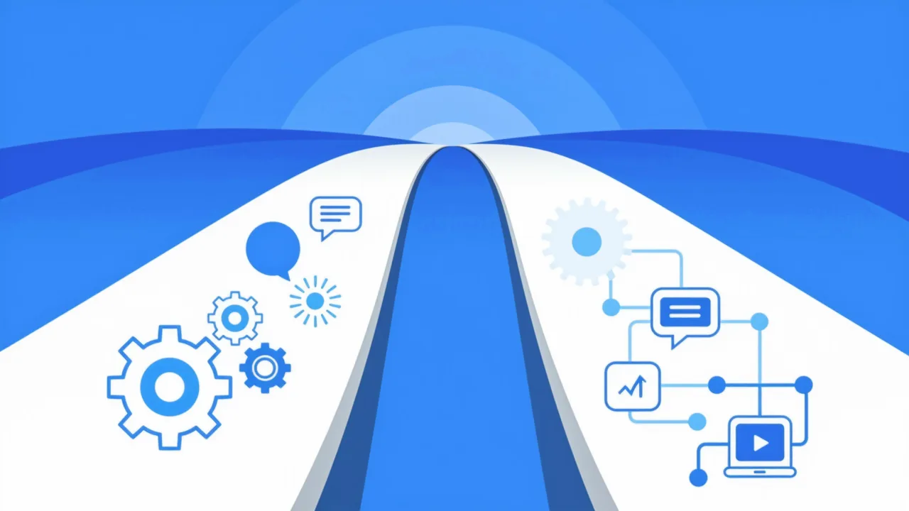 Two parallel paths with CRM-related symbols diverging and converging